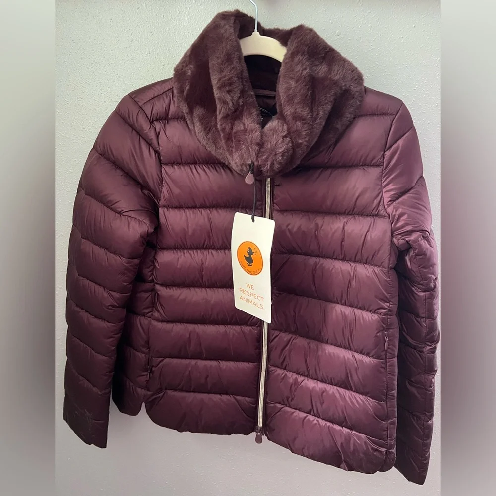 Save the Duck Mei Puffer Jacket in Burgundy Women’s Size 1/Small New - Picture 2 of 10